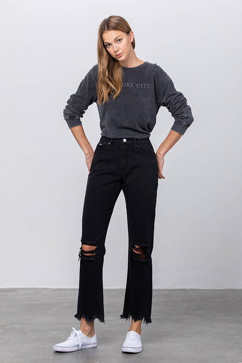 Insane Gene USA - Vendita all'ingrosso Jeans - Donna - Jeans dritti con orlo sfrangiato strappato a vita alta6