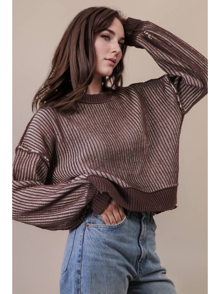 VERY J - Wholesale Pullover-trui - Dames - 12W3092N-Tweekleurige gestreepte trui met casual strepen13