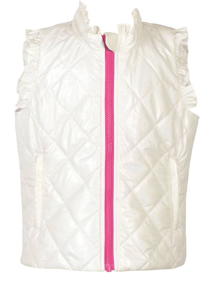 Gilet Vera avec Volants - Blanc Hiver Scintillant pour la vente par The Yellow Lamb