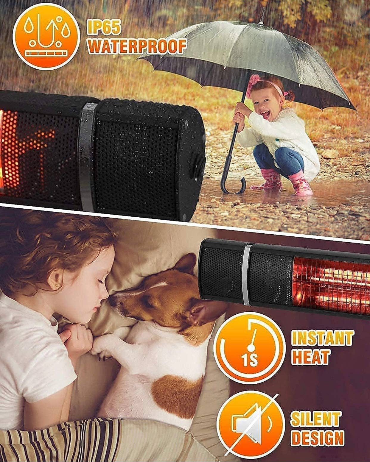 OutdoorSolarOutlet – wholesale Bench – Electric Patio Heater, 1500W Outdoor Heater with 3 Power Settings, Infrared Heater with Remote Control, Overheat Protection, Wall Mounted Space Heater, In/Outdoor8