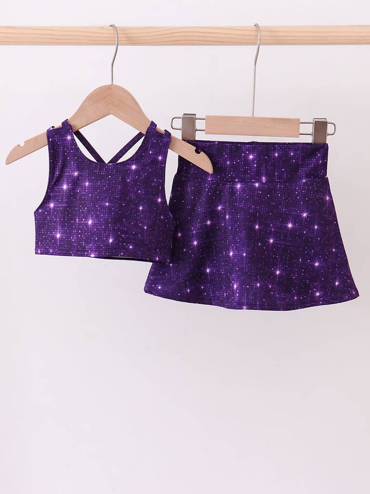 Paarse glitter skort set voor wholesale door Aspen Rain Boutique
