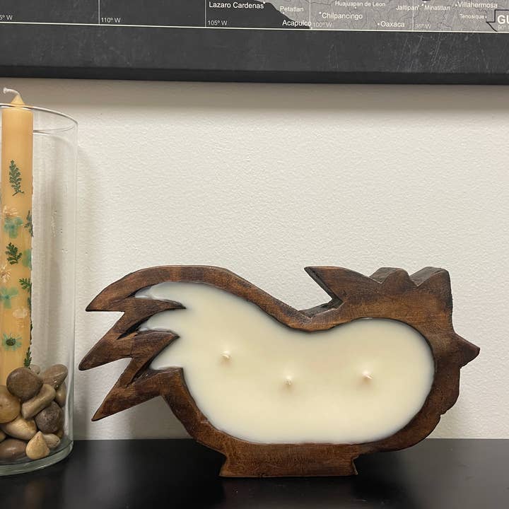 Wood Dough Bowl Rooster Candle | 3 Wicks | Various Scents for wholesale by Crooked River Candle