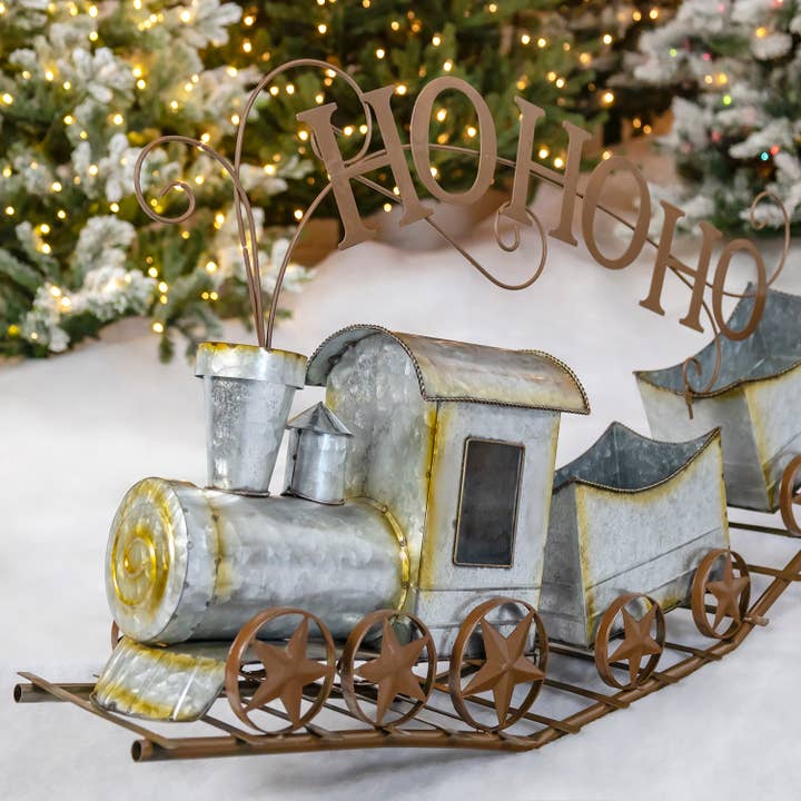 Zaer Ltd. International - Vente Décoration de Noël - Train de Noël galvanisé de 36 po de long « HO HO HO »3