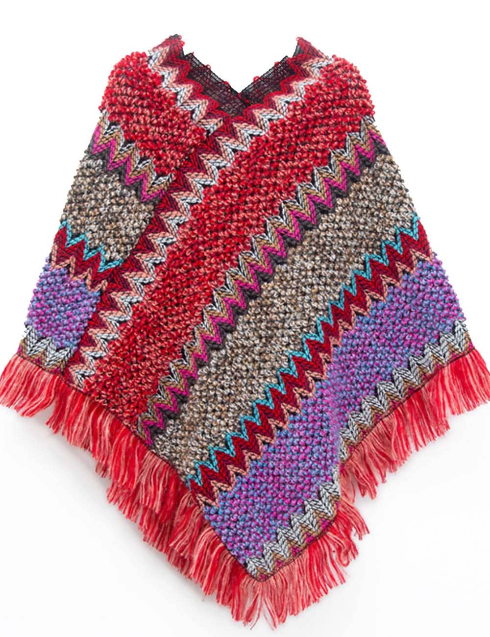 Sweetkama - Vente Poncho – femme - Châle à franges ethnique coloré chic pour femmes4
