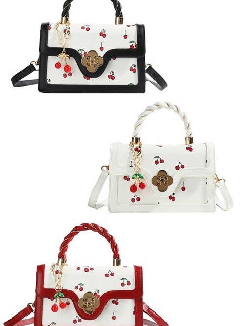 Cherry Pattern Vegan Leather Shoulder Hand Bag for wholesale by Vanilla Monkey