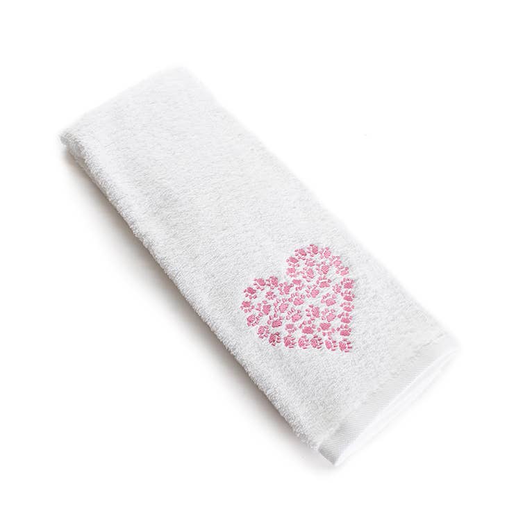White Cat Paw Heart Embroidered Hand Towel for wholesale on Faire