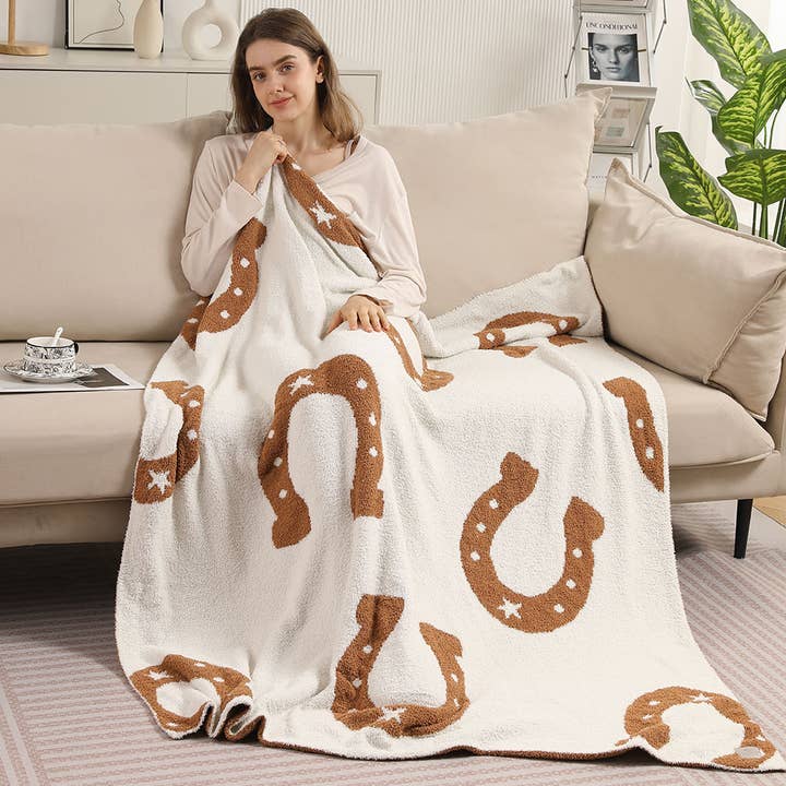 Reversible Horseshoe Patterned Throw Blanket for wholesale by Sensibling Corp.