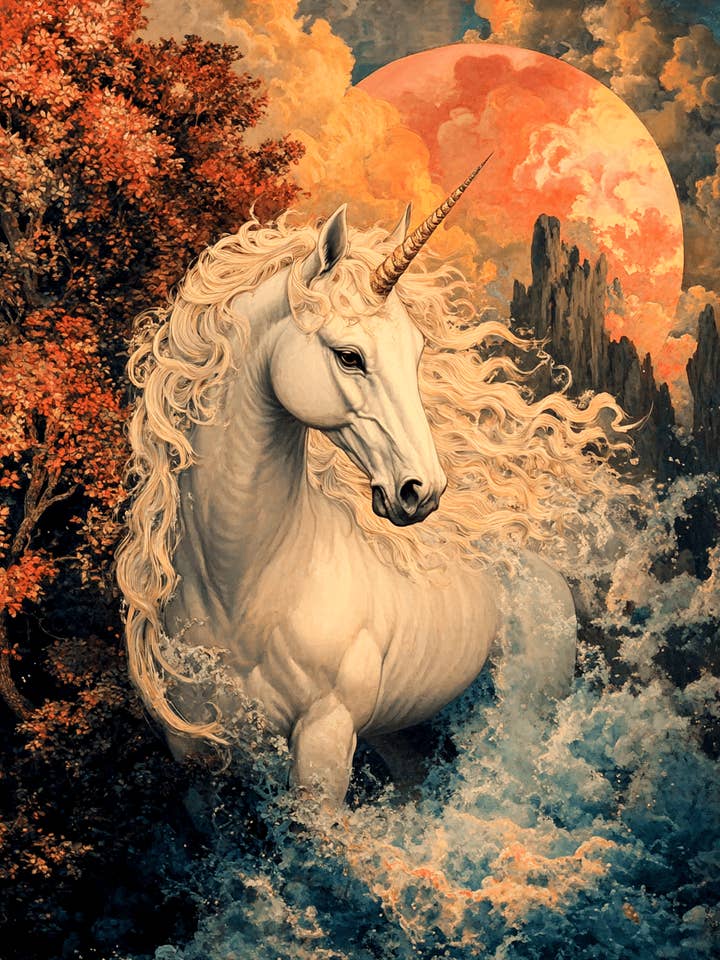 Mystisk natt - Enhörning & Pegasus väggkonsttryck – 8″x10″ konstverk för 11″x14″ ram för wholesale av Mowbi