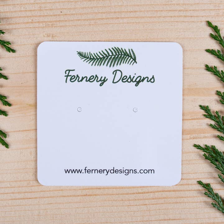 Fernery Designs - Wholesale Jewelry Stand & Display - Custom Printed Square Earring Display Cards 6.5cm x 6.5cm3