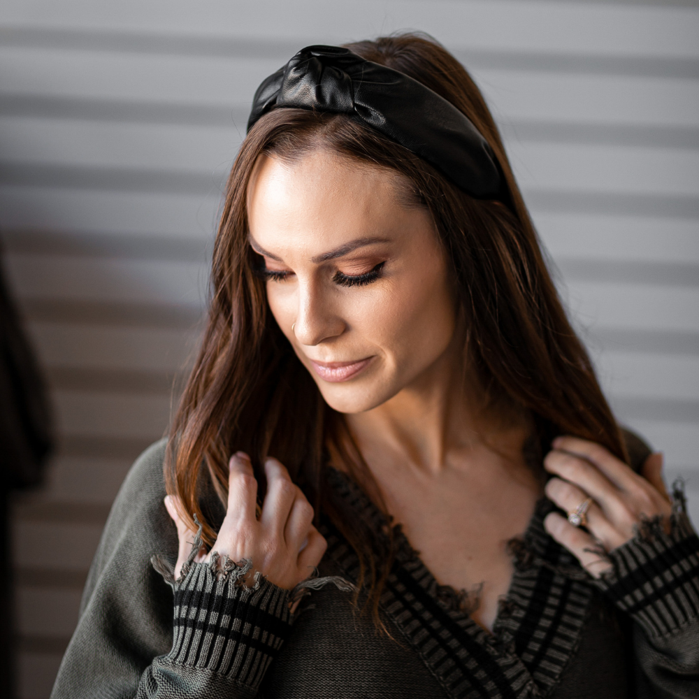 Headbands of Hope | One Purchased One Donated - Wholesale Fashion Headband - Women's - Brooklyn Headband - Black | Faux Leather Top Knot Headband 5