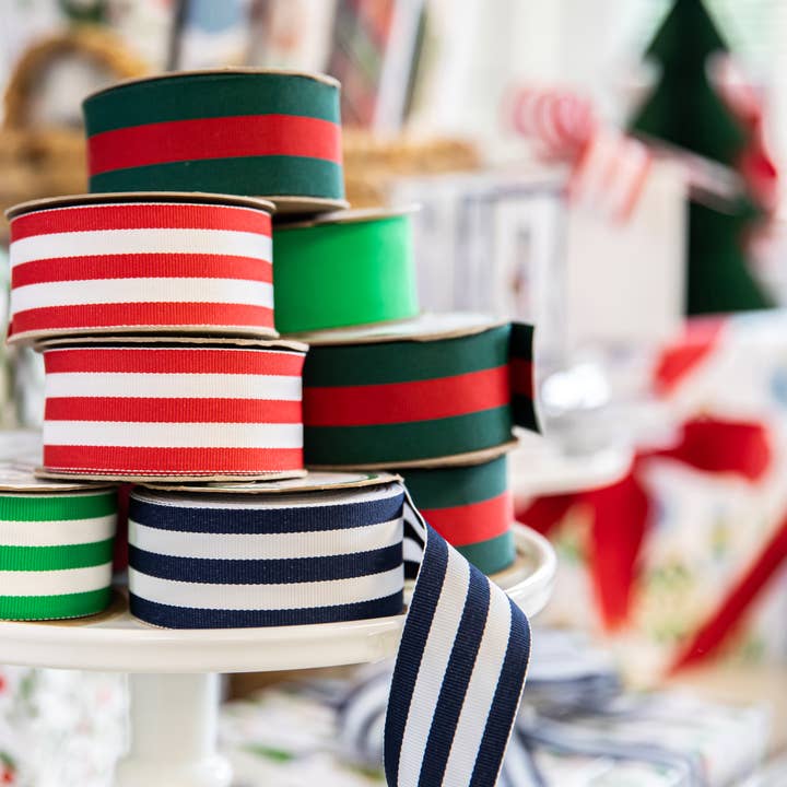WH Hostess Social Stationery – wholesale Ribbon – Gift wrapping – Preppy Striped Grosgrain Ribbon | Green