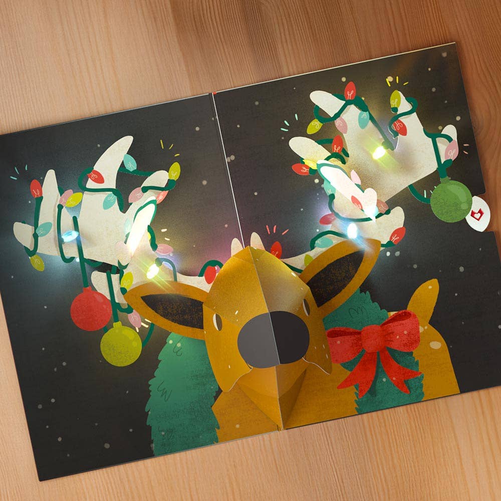 Lovepop Cards - Wholesale Everyday Greeting Card - All Is Bright Holiday Reindeer Light-Up Pop-Up Card 5x7"0