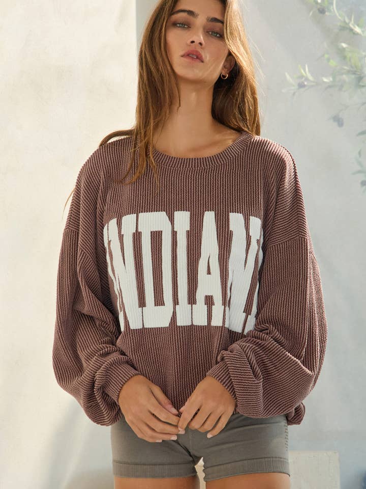 BUCKETLIST INC - Wholesale Graphic Sweatshirt - Women's - T1770I -'INDIANA' Comfy Oversize Graphic Sweatshirt, Gameday37