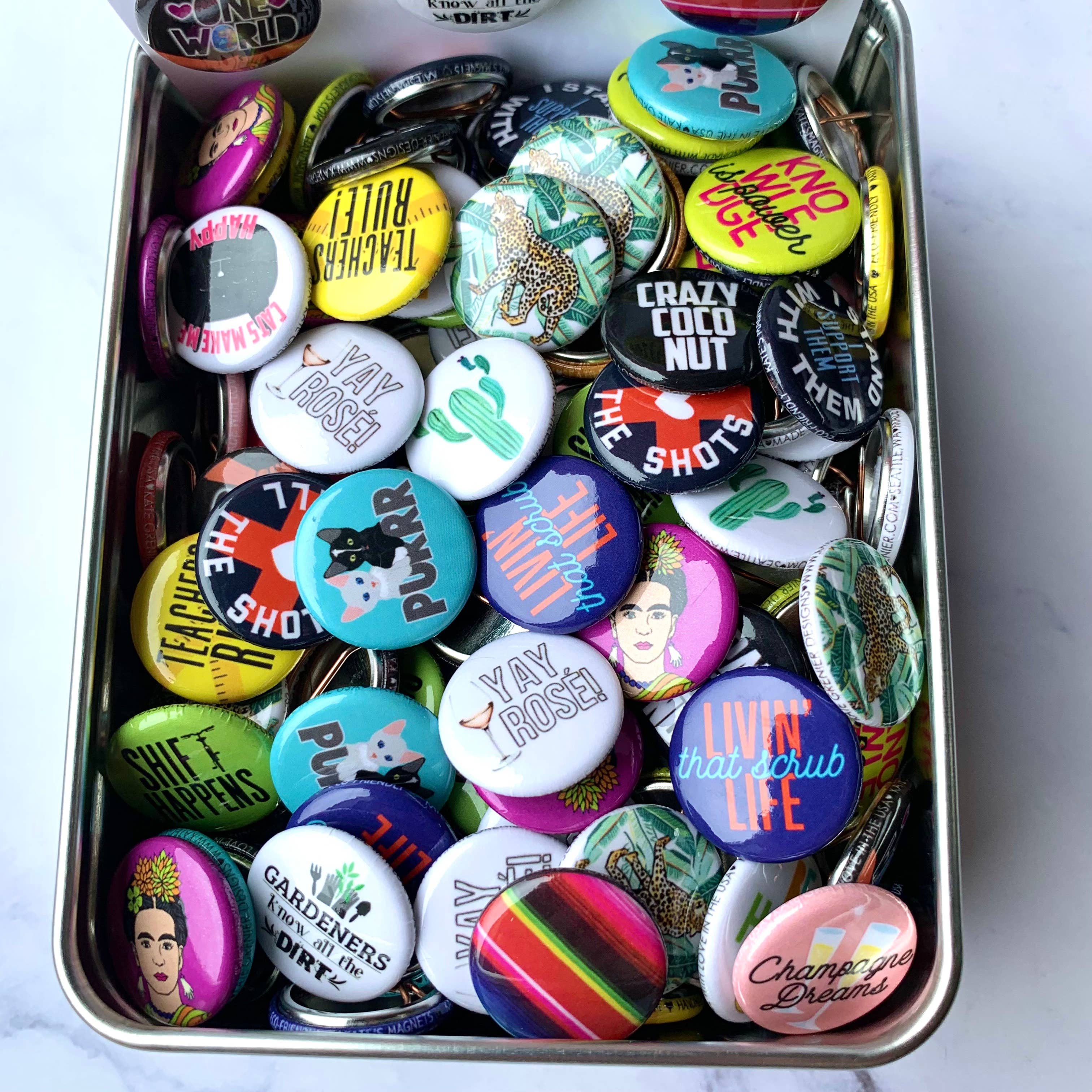 Kate's Magnets - Wholesale Lapel Pin/Button - Assorted Button Tin of 200 1" Buttons3