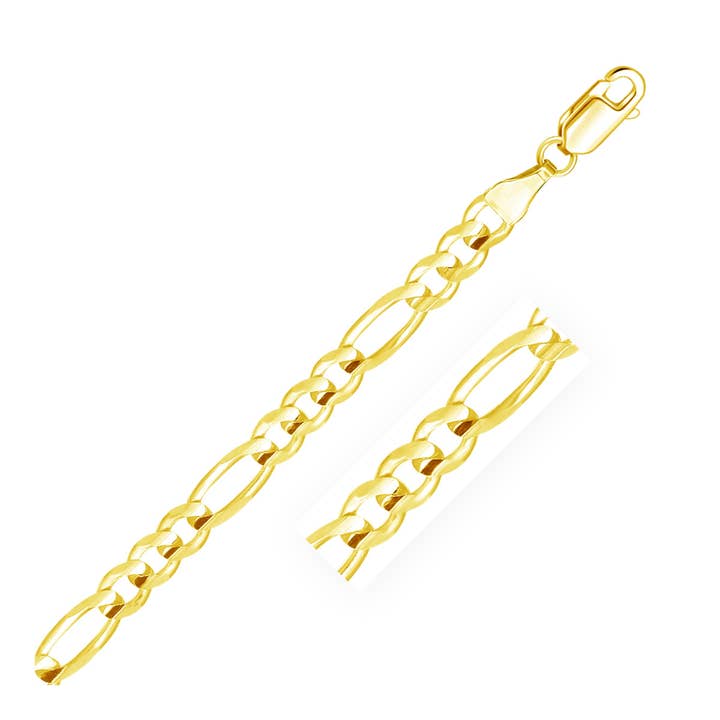 Bracelet Figaro Solide en Or Jaune 14k (6,00 mm) pour la vente par RubyAnn Jewelry