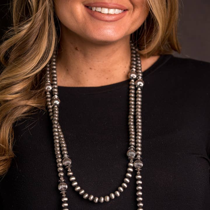 West & Co. - Wholesale Beaded/pearl necklace - 66" Faux Navajo Pearl Necklace w/ Melon Bead Accents0