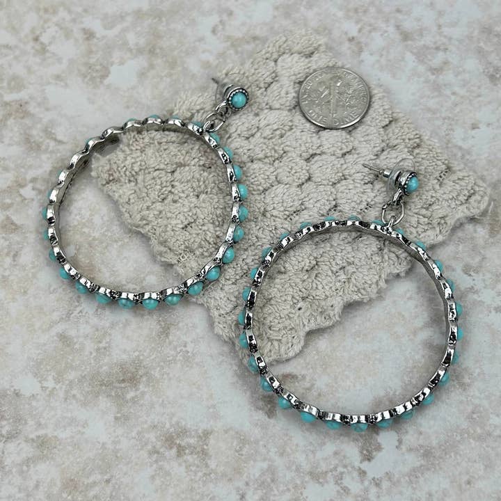 Sølvcreoler med blå turkis sten for engroshandel hos Western Elite Jewelry