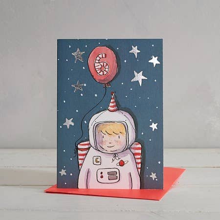 Happy Birthday Boys Age 6 Astronaut Greetings Card per la vendita all'ingrosso da parte di Helen Wiseman Illustration