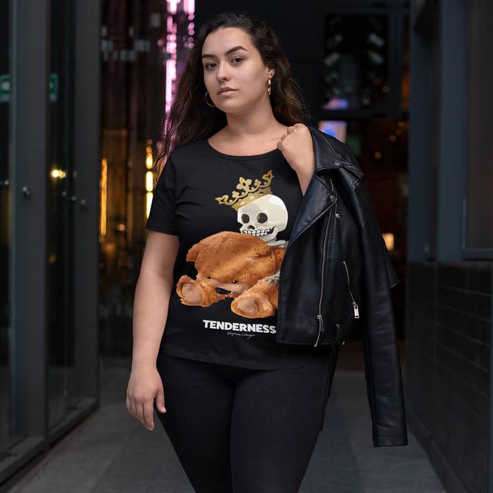 Paapaiii - Vendita all'ingrosso Maglietta serigrafata - Donna - T-shirt in cotone bianche e nere con teschio e orso
