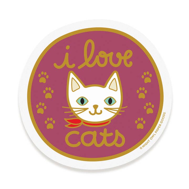 Love Cats Vinyl Sticker for wholesale by Night Owl Paper Goods