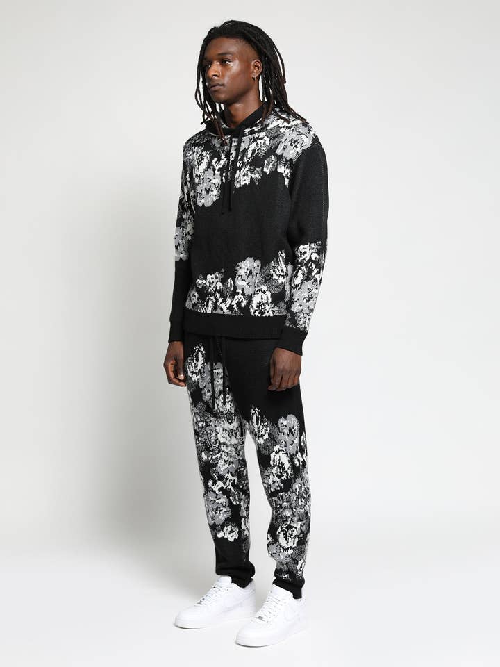 Svart Hängande blommig Distressed Hoodie tröja för wholesale på Faire