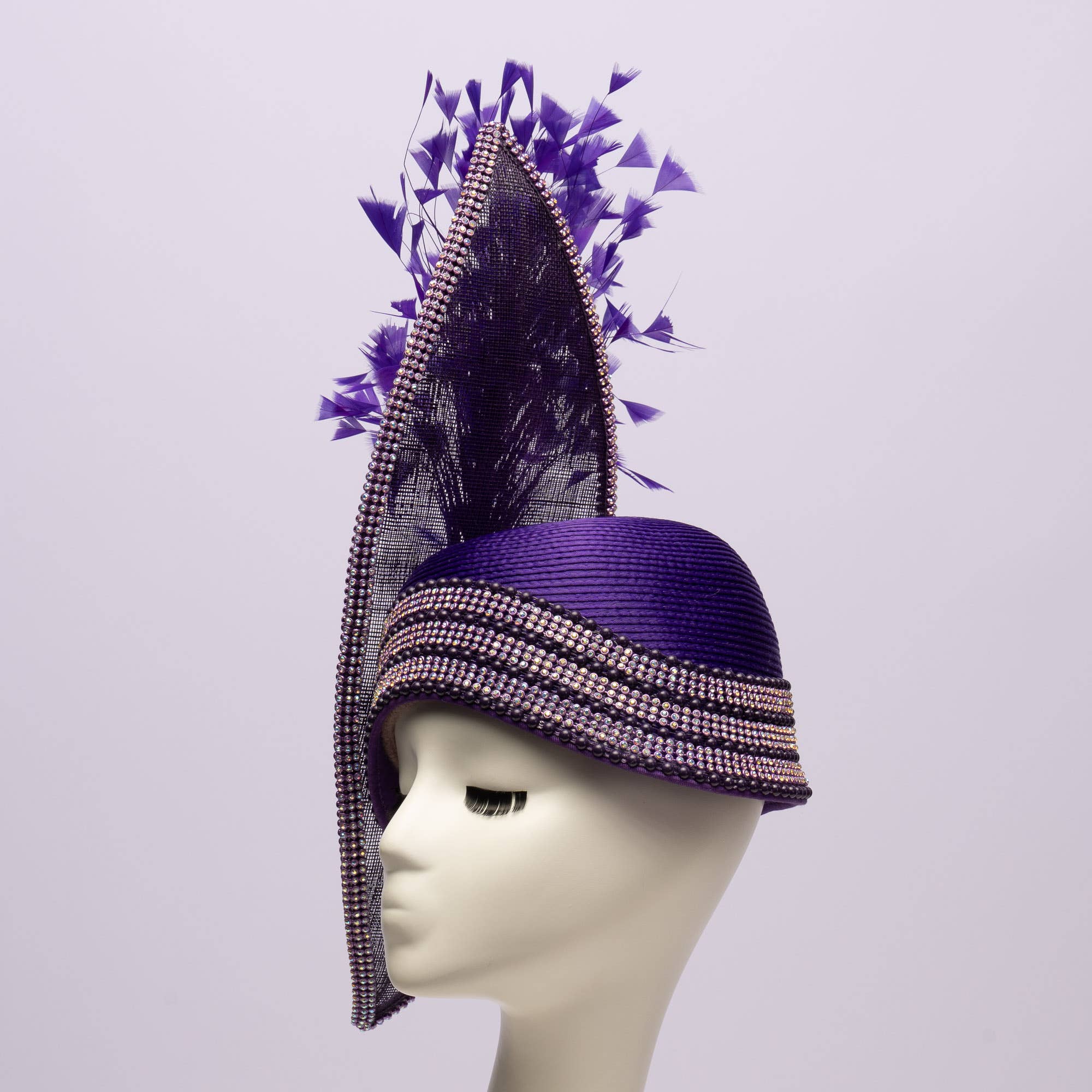 KaKyCo - Wholesale Fascinator Hat - Women's - Stone bending satin cloche with brooch and feather | AJ779Y22