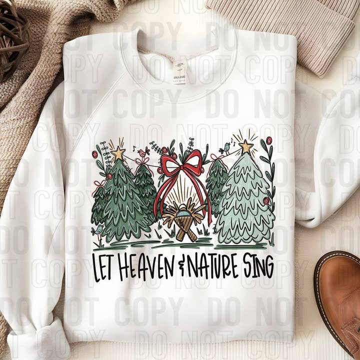 Lasst Himmel & Natur singen Rote Schleife Schwarze Worte DTF-Transfer für den Großhandel von K and M Designs