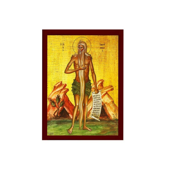 TheHolyArt - Vente Cartes religieuses - Icône de Saint Onuphre, icône grecque orthodoxe faite à la main de Saint Onuphrios d'Égypte, plaque murale en bois d'art byzantin, cadeau religieux