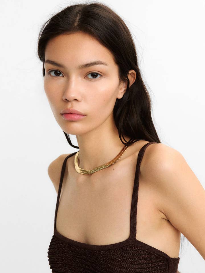 Corrente de Trigo - Colar de Corrente em Aço Dourado 14K - À Prova de Água por atacado de HoopLa