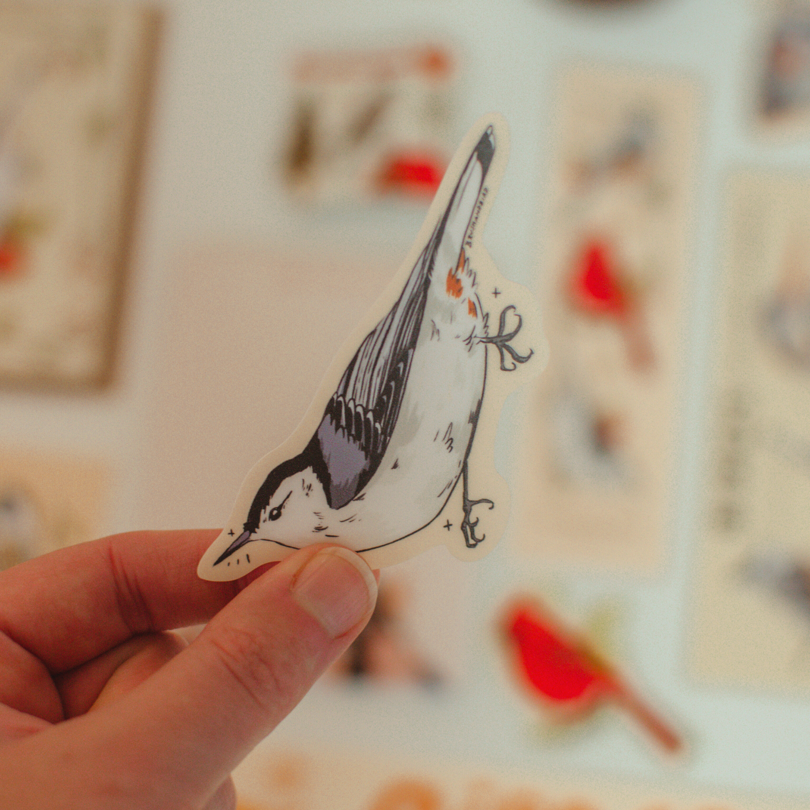 Brush & Bird Paper Co. - Vente Autocollant - Autocollant Sittelle | Vinyle découpé en forme d'oiseau confortable pour les boutiques de cadeaux3