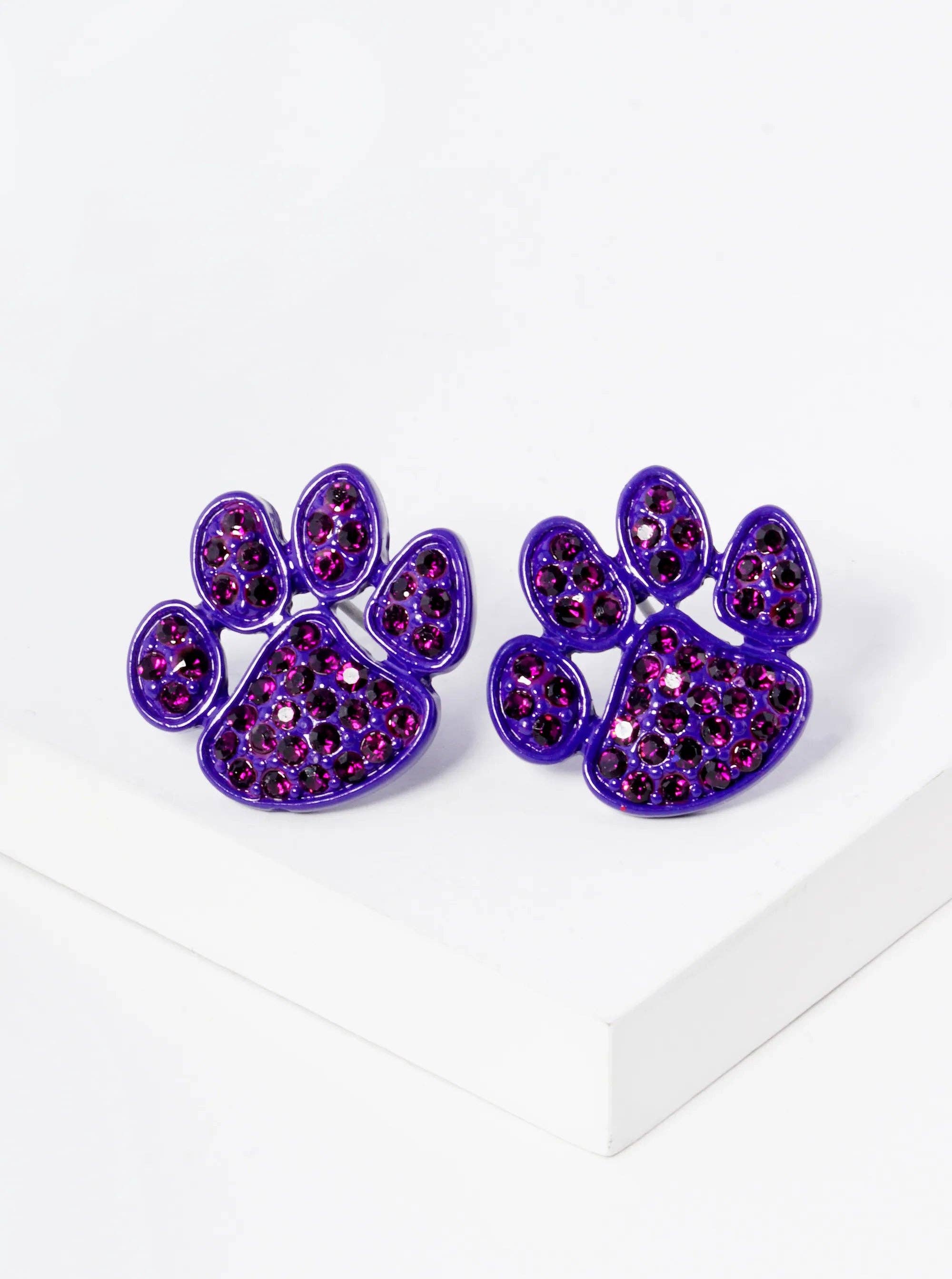 Wild Honey - Wholesale Stud/Post Earrings - Crystal Pave Dog Paw Game Day Mascot Post Stud Earrings0