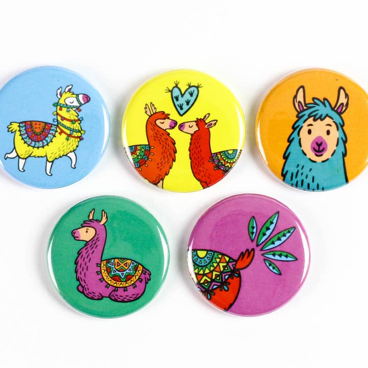 SET : Boutons ou aimants Fiesta Lama Pinback pour la vente par Ifs, Ands, Or Buttons
