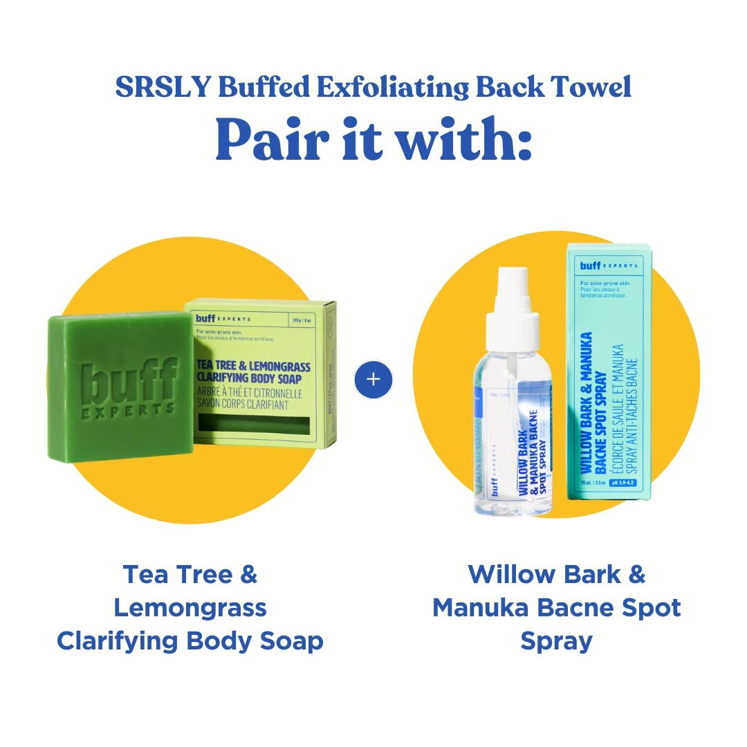 Buff Experts - 🇨🇦 - Wholesale Exfoliating Gloves/Mitts - SRSLY Buffed Exfoliating Back Towel - Treats Back Acne6