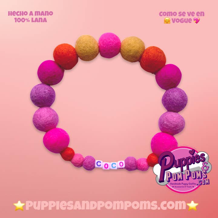 Puppies & Pom Poms - Wholesale Pet Collar - Dog - Pink - Personalised Pom Pom Dog Collar14