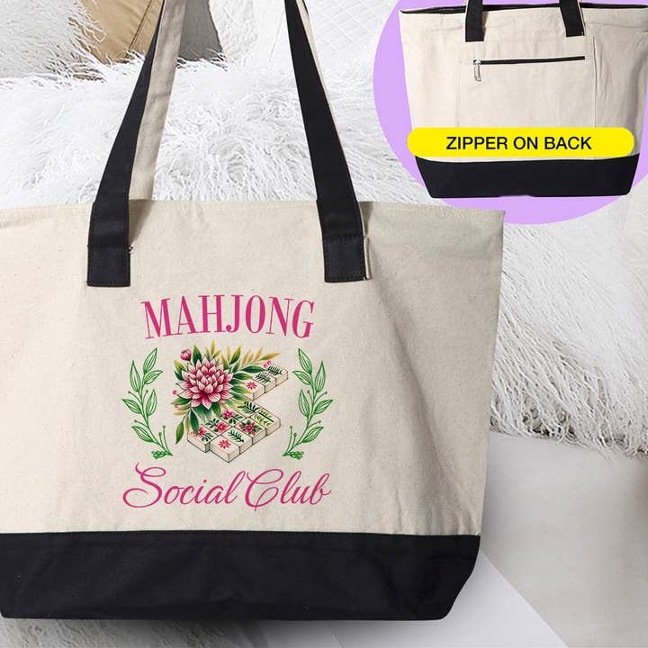 House Of Rodan - Wholesale Tote Bag - Women's - Mahjong Social Club - Mah Jong Canvas Tote Bag