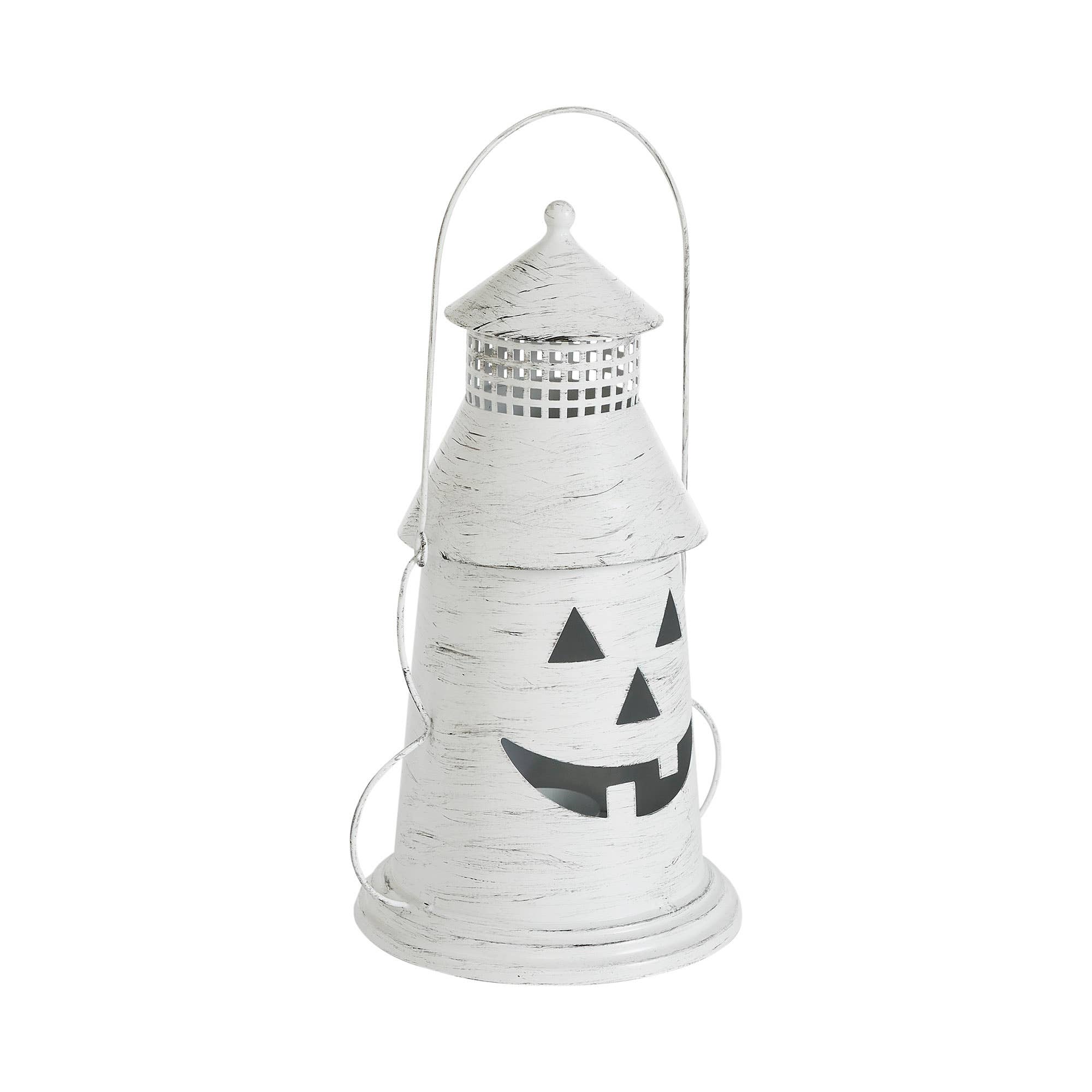 VHC Brands - Wholesale Candle Holder - Antique White Distressed Halloween Decorative Metal Lantern Spooky Tealight Candle Holder Fall Seasonal Home Accent 12x8x65