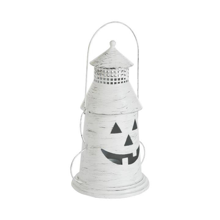 VHC Brands - Wholesale Candle Holder - Antique White Distressed Halloween Decorative Metal Lantern Spooky Tealight Candle Holder Fall Seasonal Home Accent 12x8x65