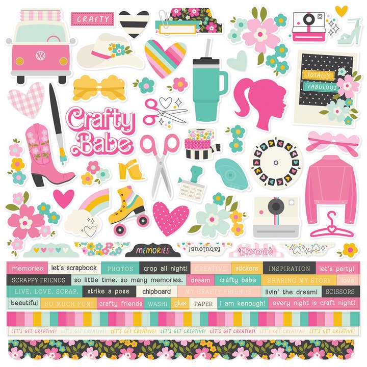 Crafty Babe 12x12 Cardstock Stickervel met 79 Stickers voor wholesale door Simple Stories