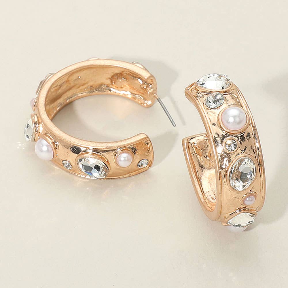 Sensibling Corp. - Wholesale Hoop Earrings - Mixed Stone Pearl Embellished Hoop Earrings1