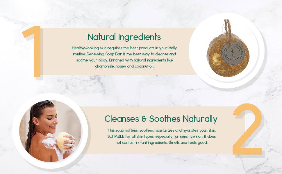 VIAI Beauty - Vendita all'ingrosso Saponette - Saponetta rinnovatrice. Camomilla, miele e olio di cocco.5