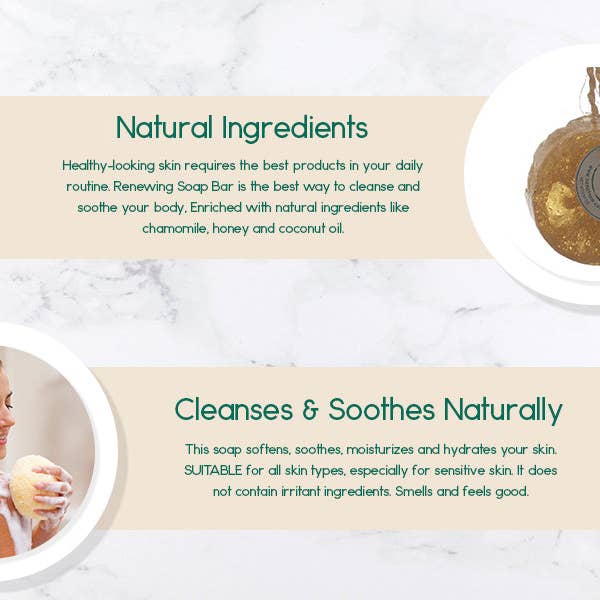 VIAI Beauty – wholesale Bar Soap – Renewing Soap Bar. Chamomile, Honey, and Coconut Oil.5