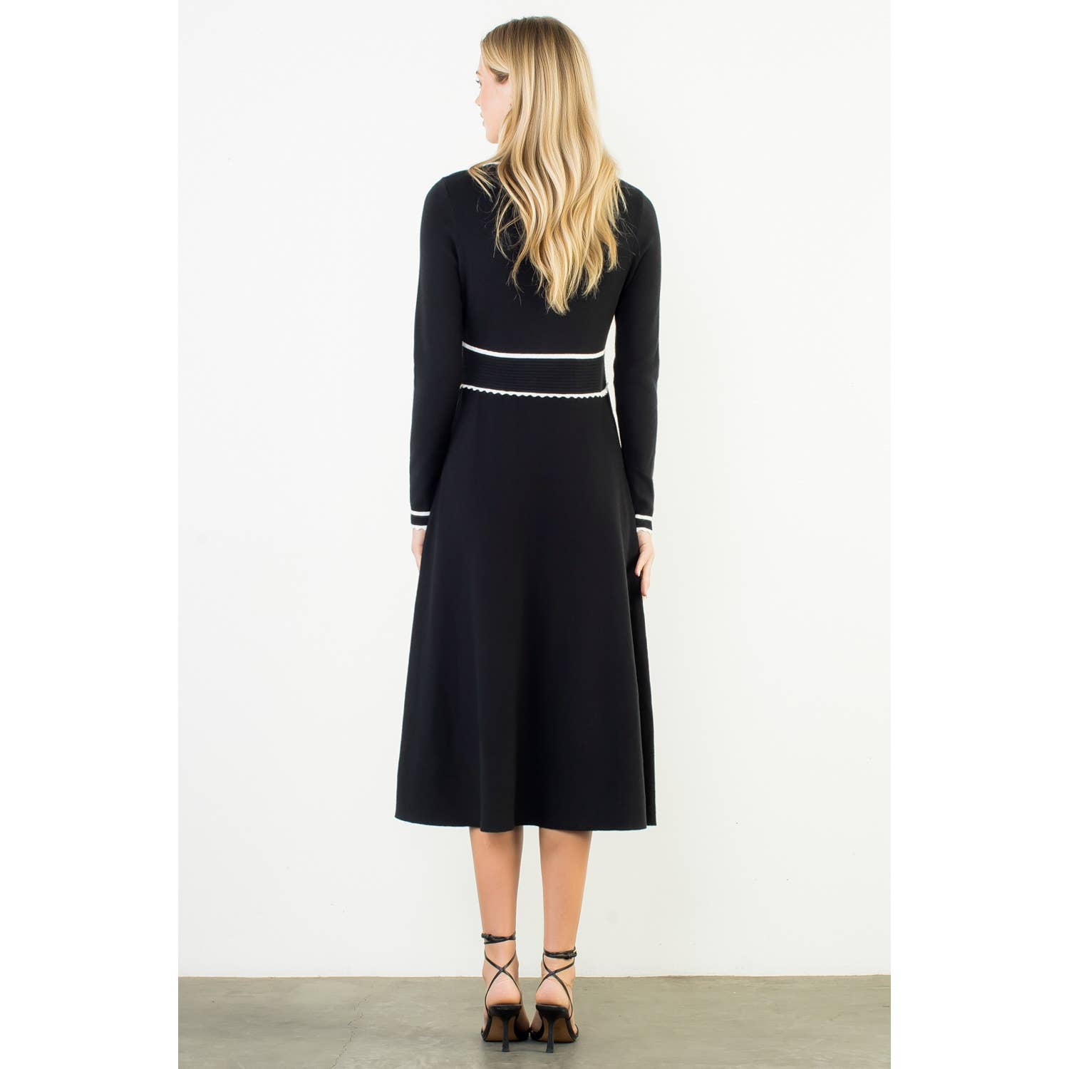 BLACK Long Sleeve Collared Knit Dress for wholesale on Faire4
