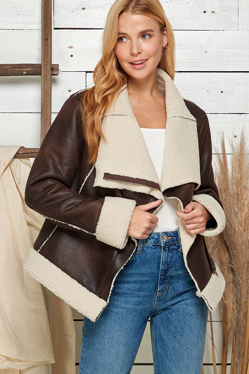 BROWN Timberline Faux Leather Jacket for wholesale on Faire