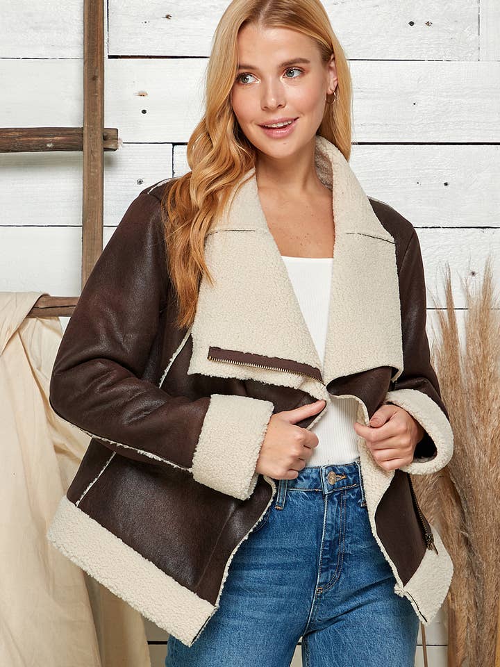 BROWN Timberline Faux Leather Jacket for wholesale on Faire0