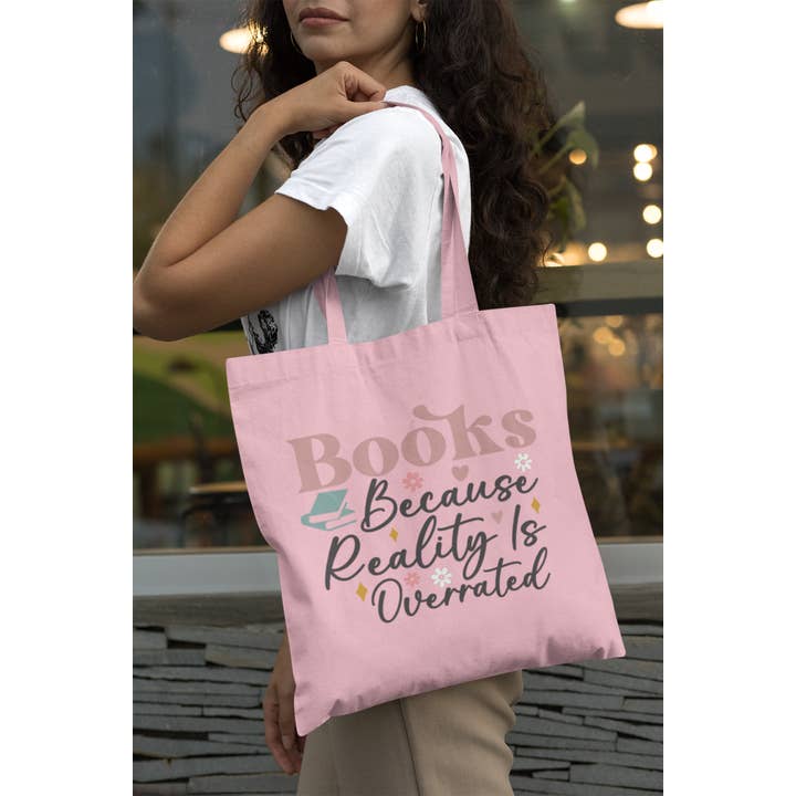 Lucky Luna Apparel - Wholesale Tote Bag - Women's - Books Because Reality Is Overrated Tote Bag4
