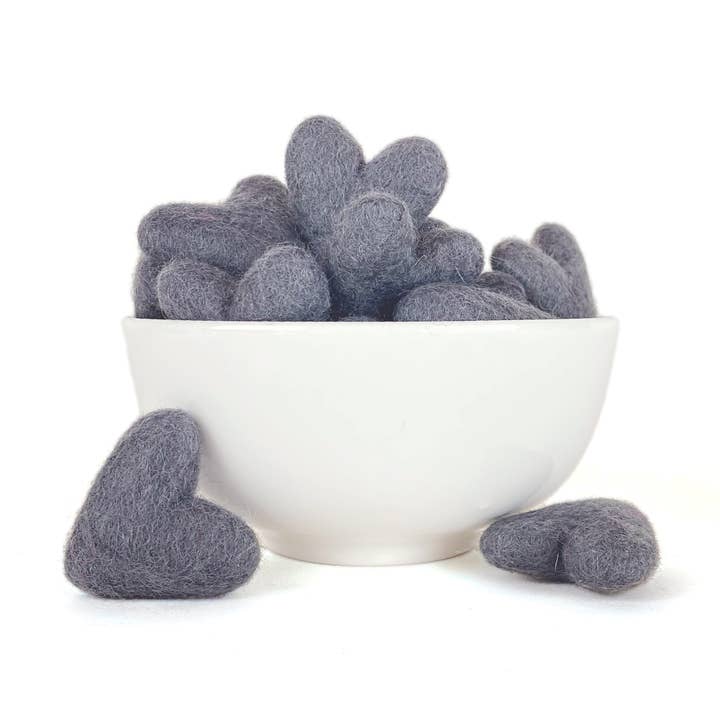 Gray Hearts- Set of 20 for wholesale by Sheep Farm Felt