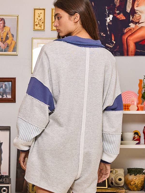 BUCKETLIST INC - Wholesale Romper - Women's - R5507 French Terry Color-block Collared Loose Fit Romper15