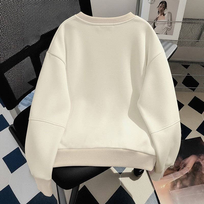 CREAMY Round Neck Striped Patchwork Loose Sweatshirt for wholesale on Faire3