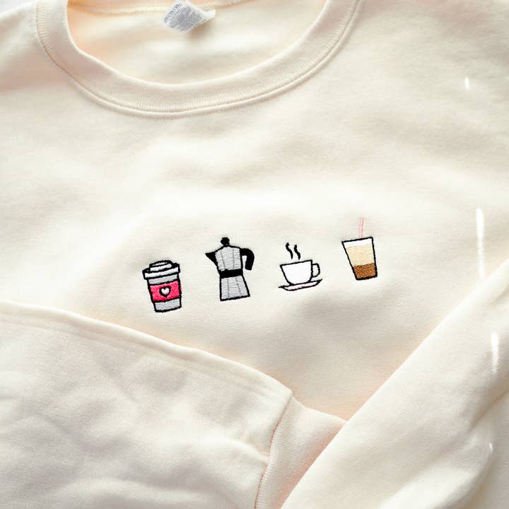 Coffee Coffee Coffee Embroidered Sweatshirt for wholesale by Little L Designs