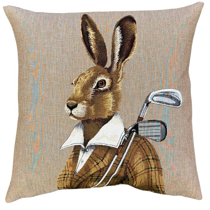 housse de coussin lièvre - cadeau de golf - tissé jacquard pour la vente par yapatkwa - art of the loom